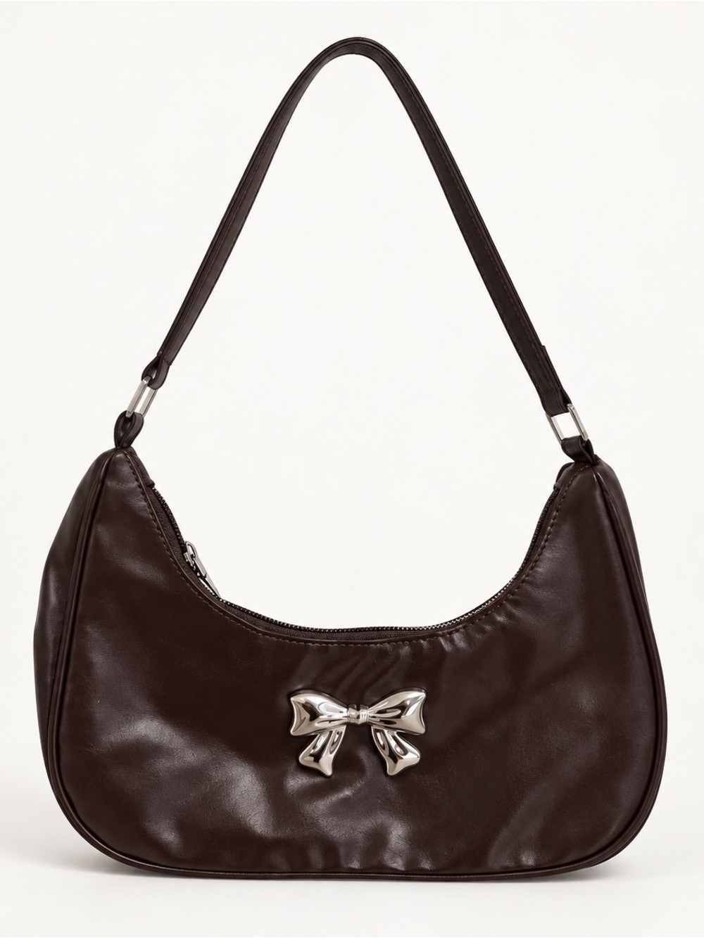 Classic Bow Accent Shoulder Bag - Dark Brown